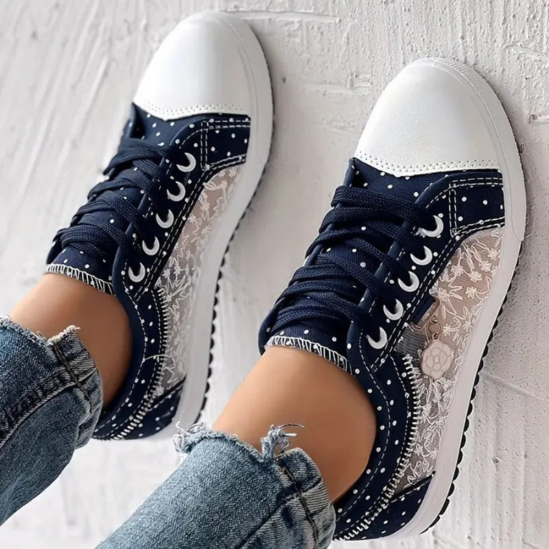 Damessneakers Kanten Panelen & Speelse Details – Thora