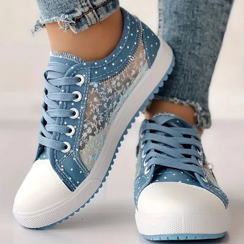Damessneakers Kanten Panelen & Speelse Details – Thora