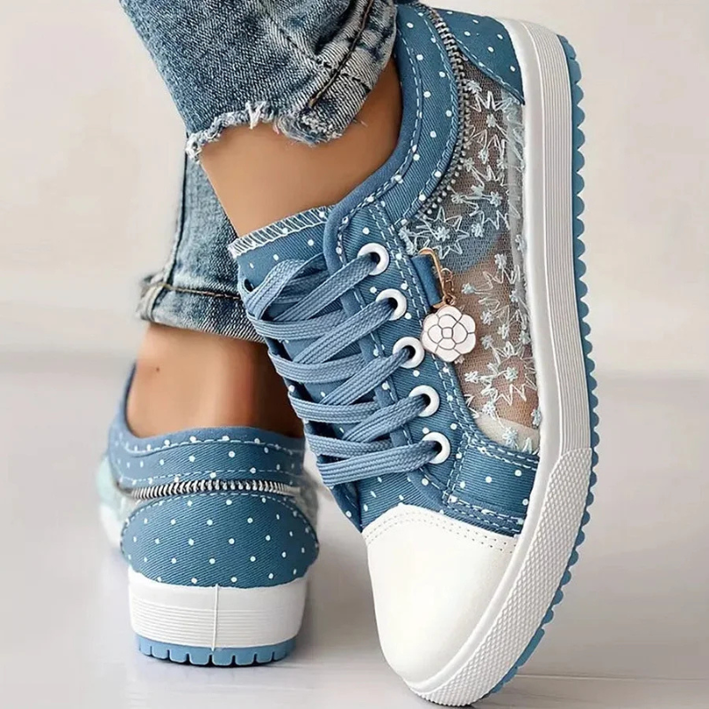 Damessneakers Kanten Panelen & Speelse Details – Thora