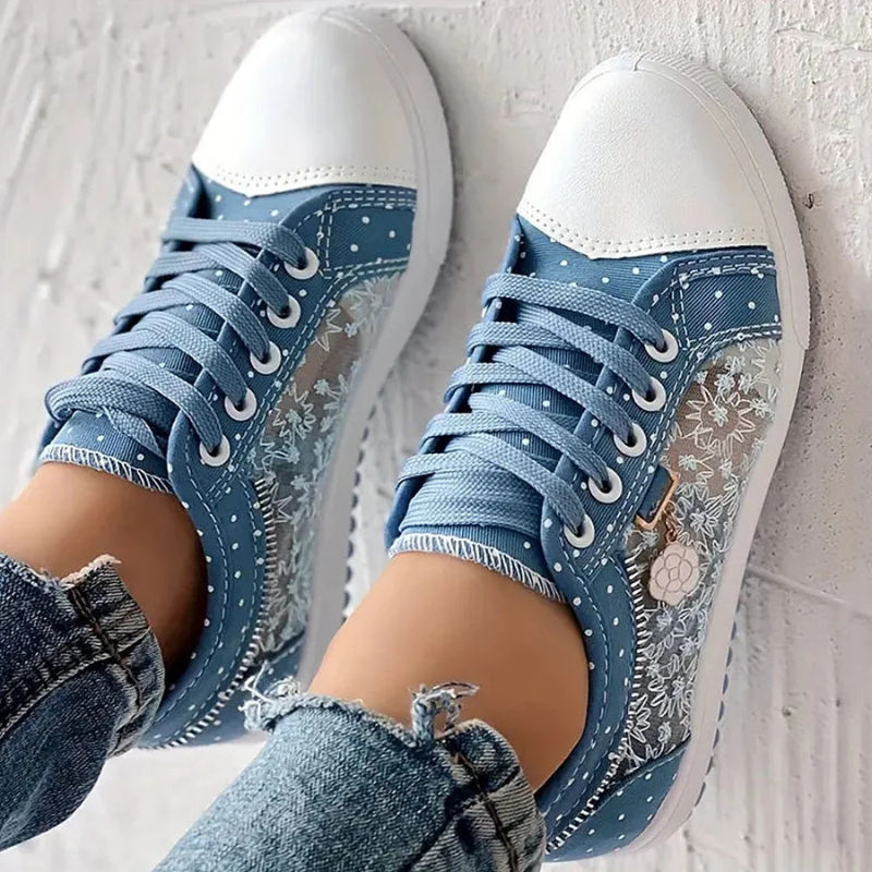 Damessneakers Kanten Panelen & Speelse Details – Thora
