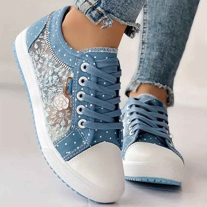 Damessneakers Kanten Panelen & Speelse Details – Thora