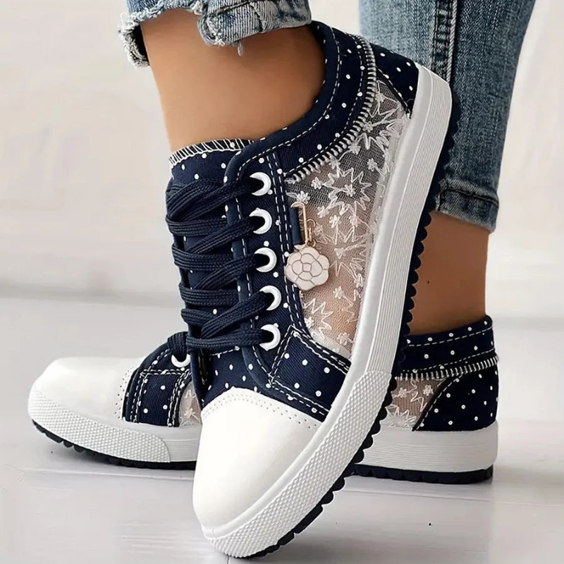 Damessneakers Kanten Panelen & Speelse Details – Thora