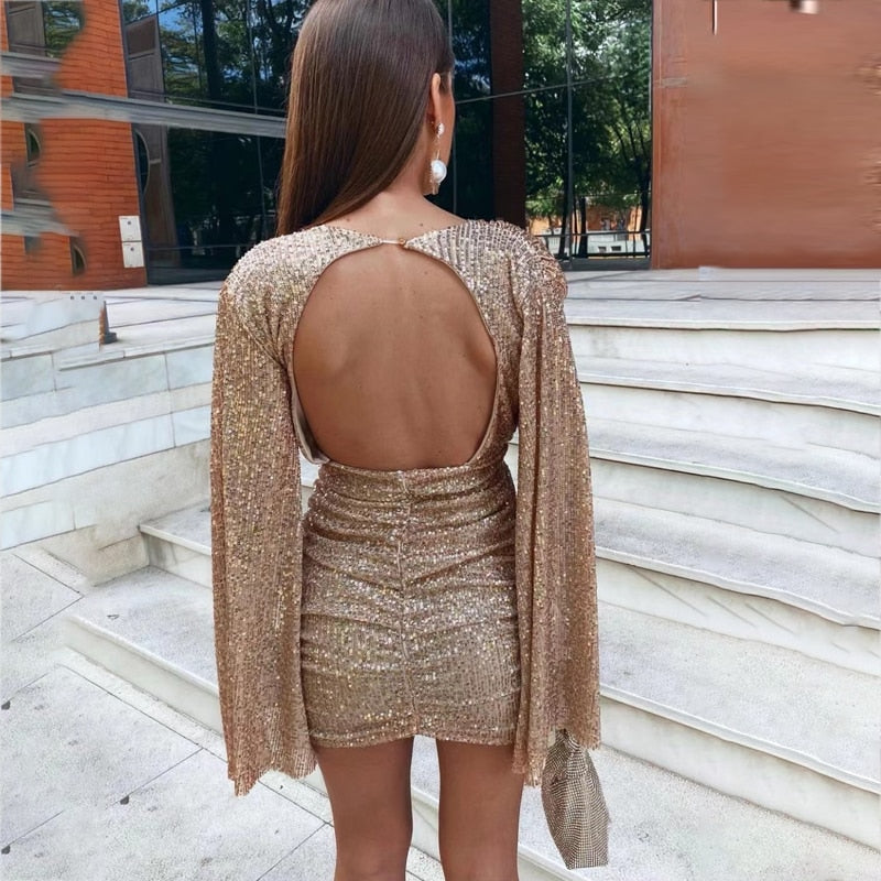 Mini Jurk Luxe Pailletten Dramatische Mouwen – Fieke