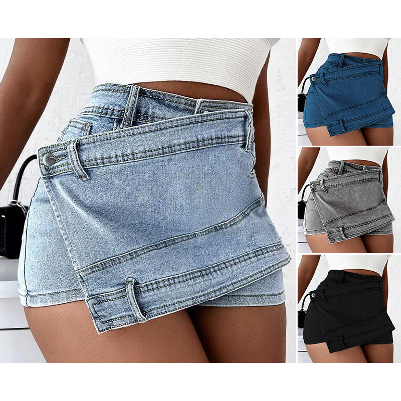 Denim Mini Rok Asymmetrische Wrapstijl – Violy