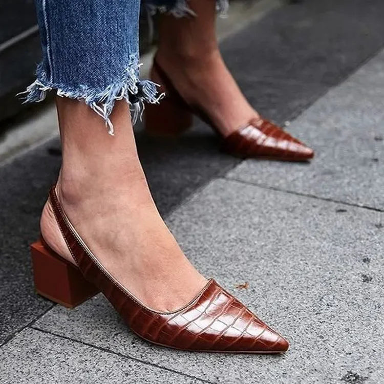 Orthopedische Pumps Blokhak Croco Patroon – Zarrah