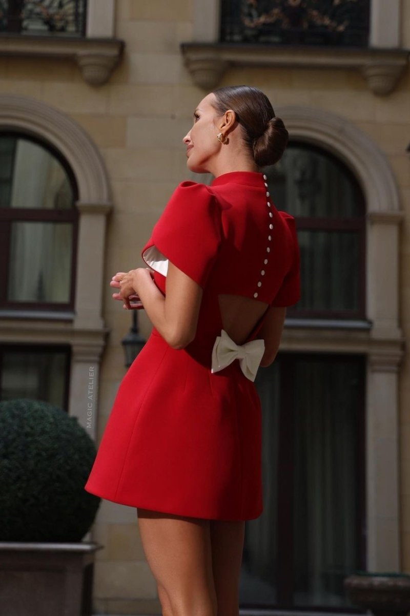Dames Mini Jurk Getailleerd met Pofmouwen – Kristy