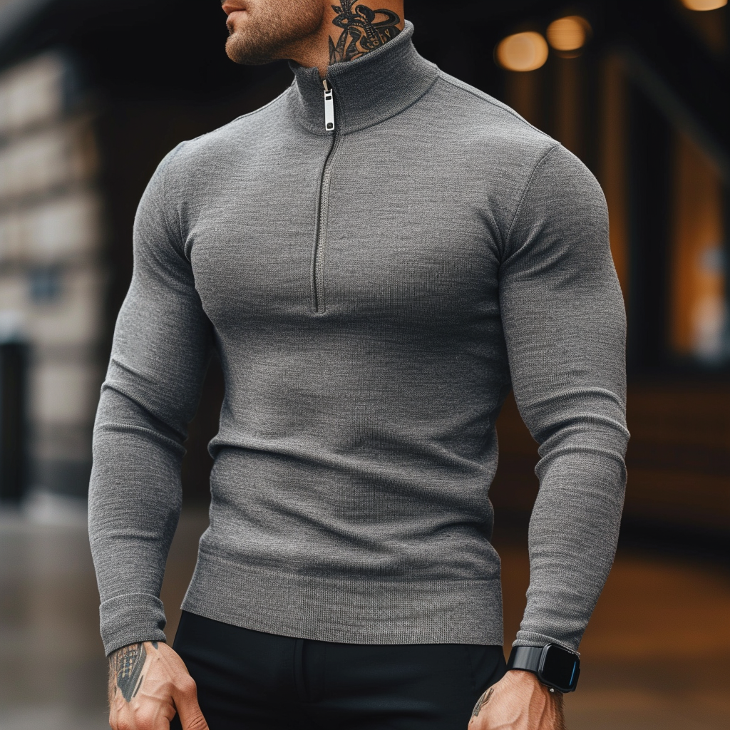 Trui met Rits Spijkerstof Muscle Fit – Perry
