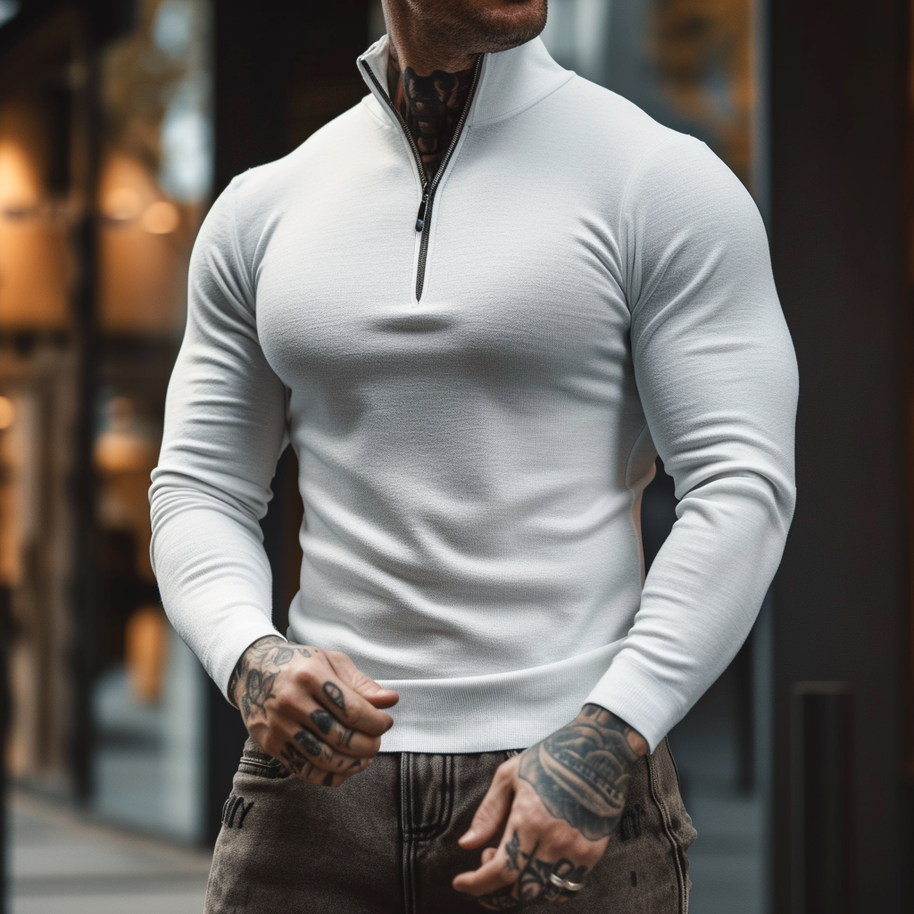 Trui met Rits Spijkerstof Muscle Fit – Perry