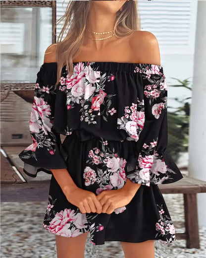 zomer mini jurk off shoulder print - Stella