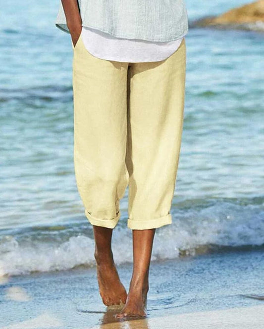 Linnen Cropped Broek Lichtgewicht Losse Pasvorm – Lolitta
