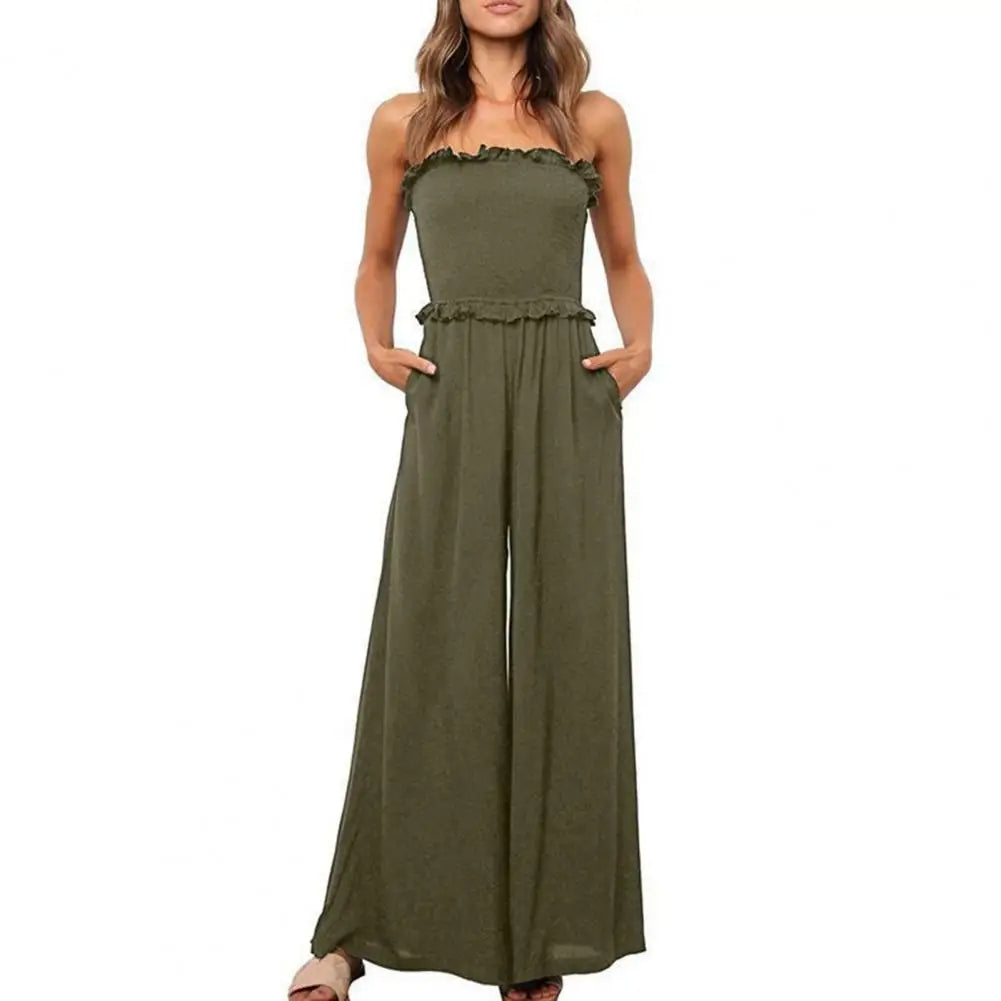 Chique off-shoulder jumpsuit wijde broek effen - Misuni