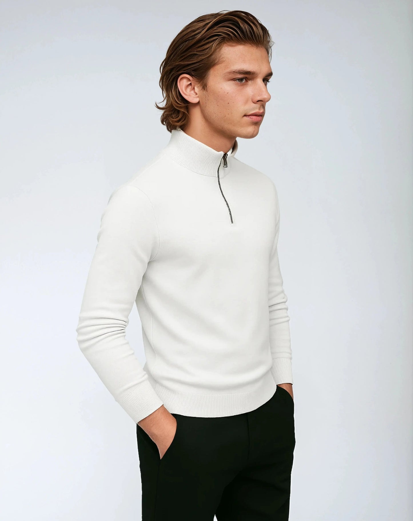 Sweater Polyester Met Rits & Lage Kraag – Kenji