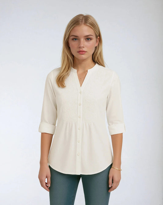 Blouse Polyester Pofmouwen & Kanten Accenten – Elaijah