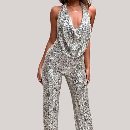 glitter jumpsuit diep uitgesneden - Maureen