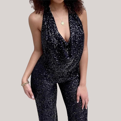 glitter jumpsuit diep uitgesneden - Maureen