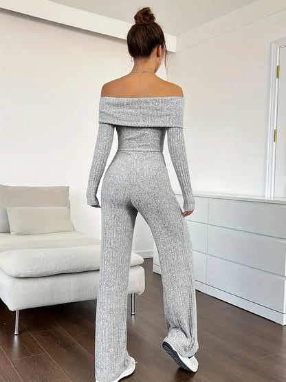 Geribbelde off-shoulder bodycon jumpsuit dames - Linnia