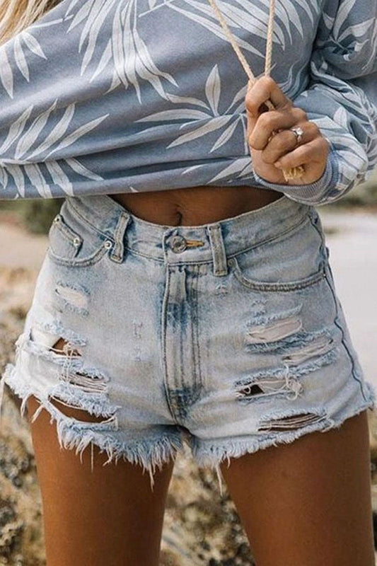 Denim Shorts Casual Gescheurd Hoge Taille – Vivien