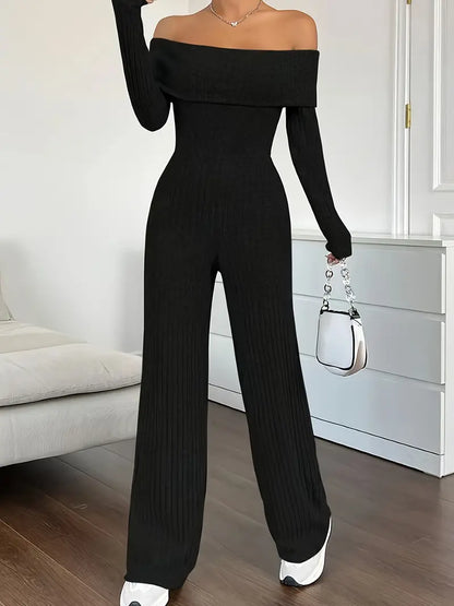 Geribbelde off-shoulder bodycon jumpsuit dames - Linnia