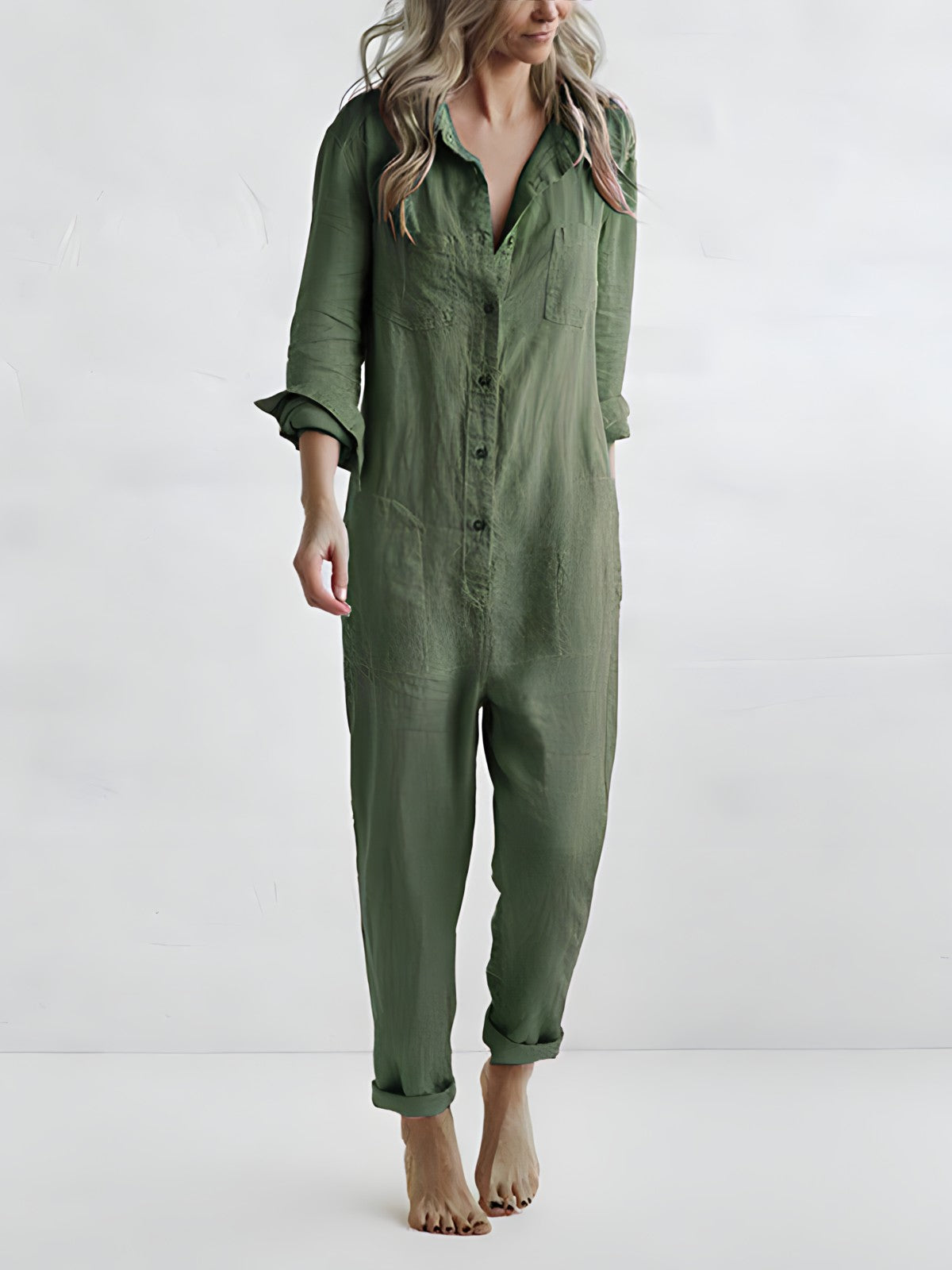 jumpsuit lange mouwen los knopen cargo dames - Kaya