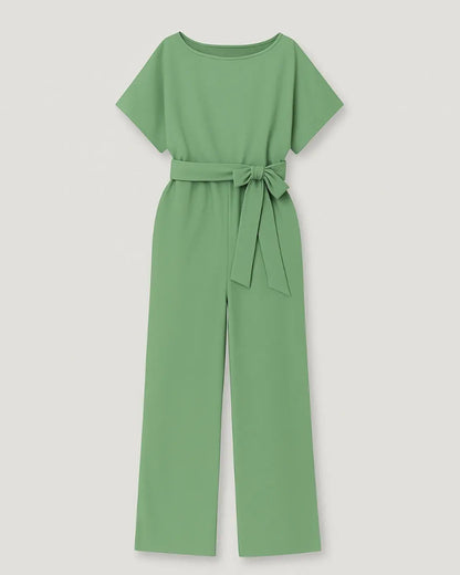 Jumpsuit Polyester Ronde Hals Met Tailleaccent – Pearlin