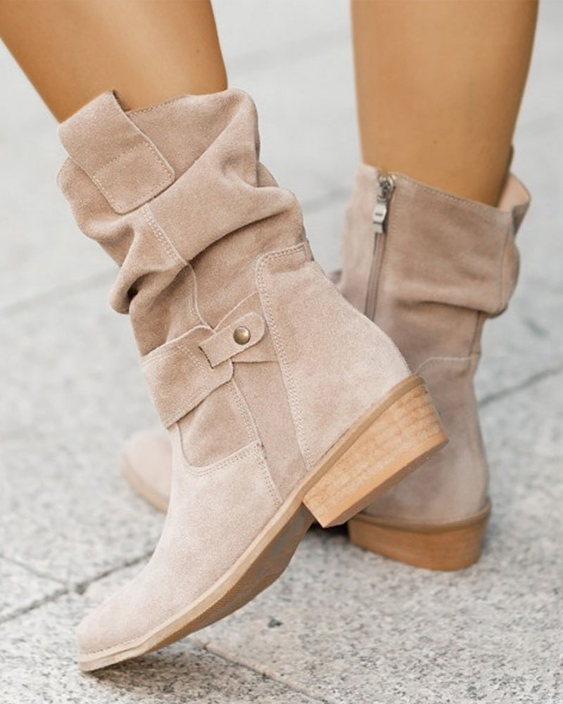 Suede Laarsjes Lage Hak Elegant Design – Johanna