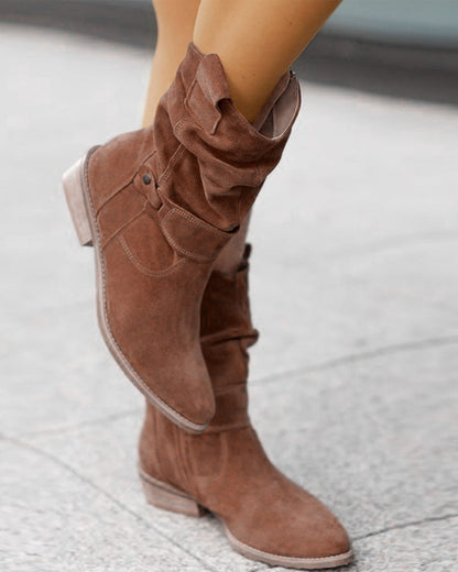 Suede Laarsjes Lage Hak Elegant Design – Johanna