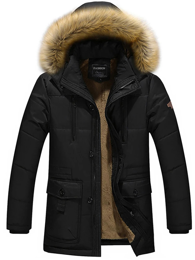 Heren parka winterjas met bont capuchon en fleece voering - Arnold