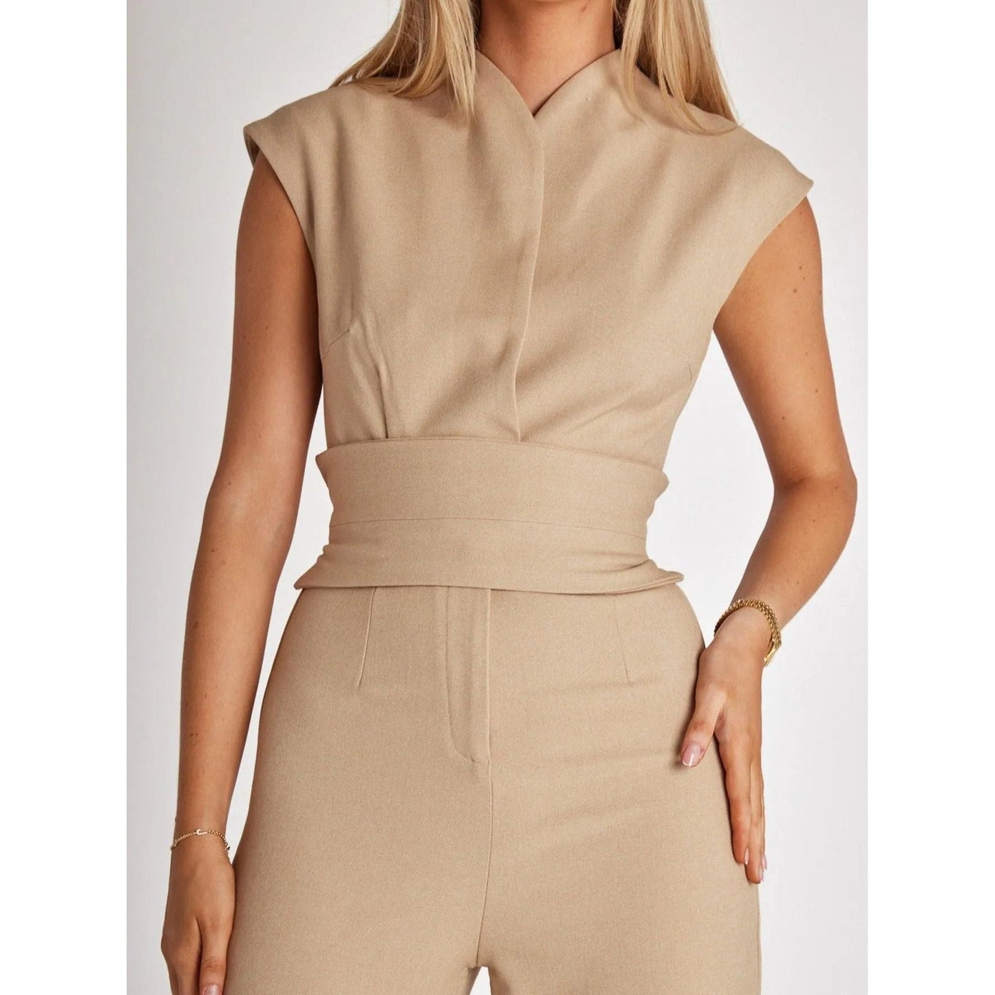 Jumpsuit met wijde pijpen tailleband zonder mouwen lange broek - Annemarie