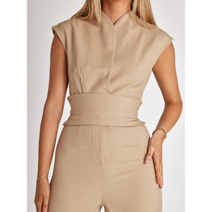 Jumpsuit met wijde pijpen tailleband zonder mouwen lange broek - Annemarie