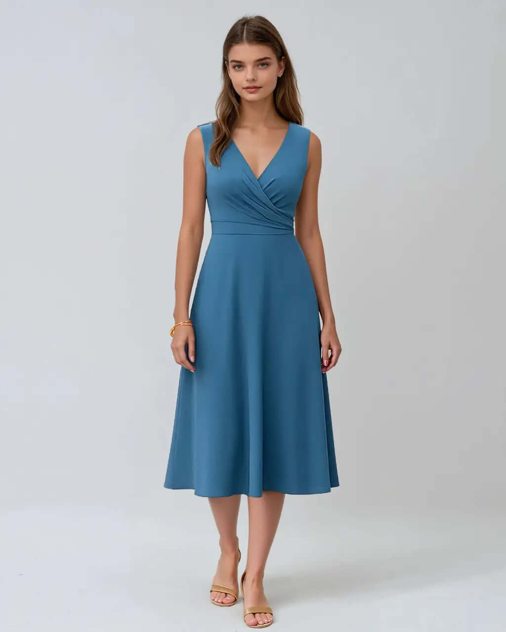 Mouwloze Midi Jurk Polyester V-hals – Valerie