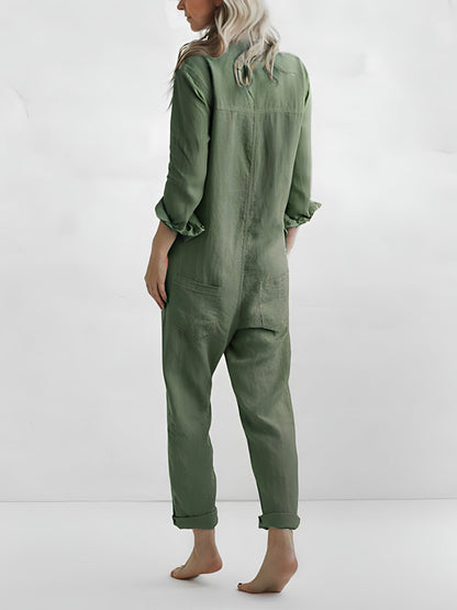 jumpsuit lange mouwen los knopen cargo dames - Kaya