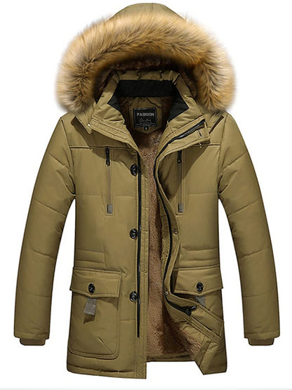 Heren parka winterjas met bont capuchon en fleece voering - Arnold