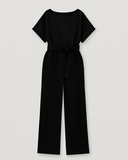 Jumpsuit Polyester Ronde Hals Met Tailleaccent – Pearlin
