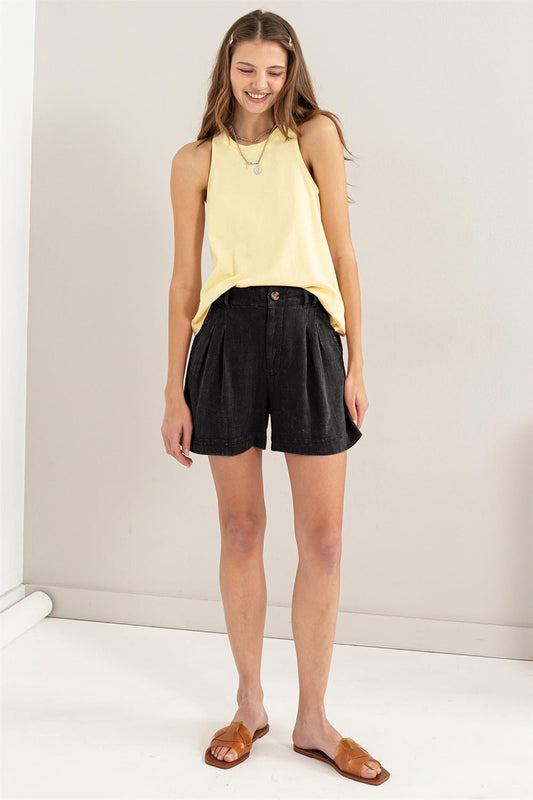 Plissé Shorts Hoge Taille Met Ceintuurlussen – Ericka