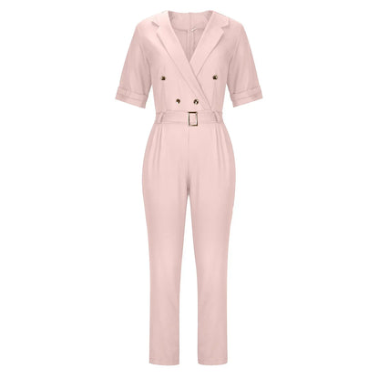 Verfijnde jumpsuit met korte mouwen en gespdetail - Noor