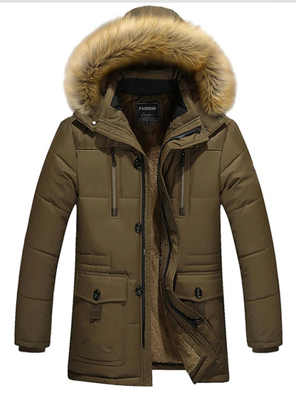 Heren parka winterjas met bont capuchon en fleece voering - Arnold