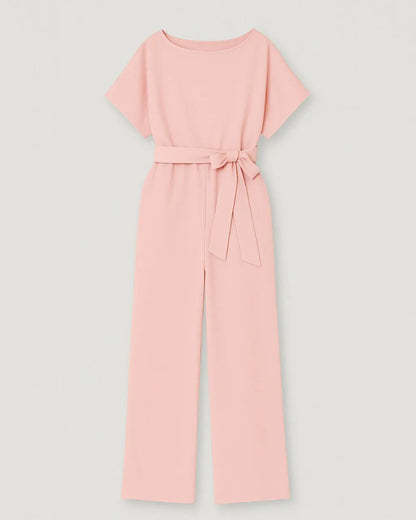 Jumpsuit Polyester Ronde Hals Met Tailleaccent – Pearlin