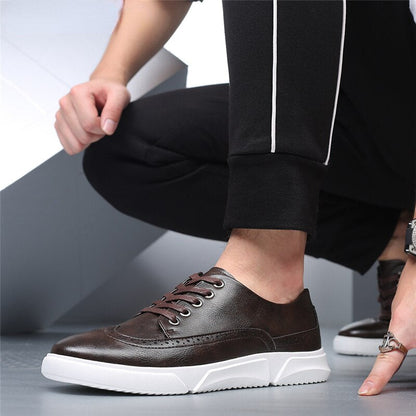 Mannen leren casual fashion platte ademende lace-up schoenen - Heijn