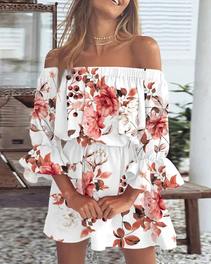 zomer mini jurk off shoulder print - Stella