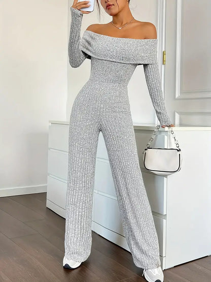 Geribbelde off-shoulder bodycon jumpsuit dames - Linnia