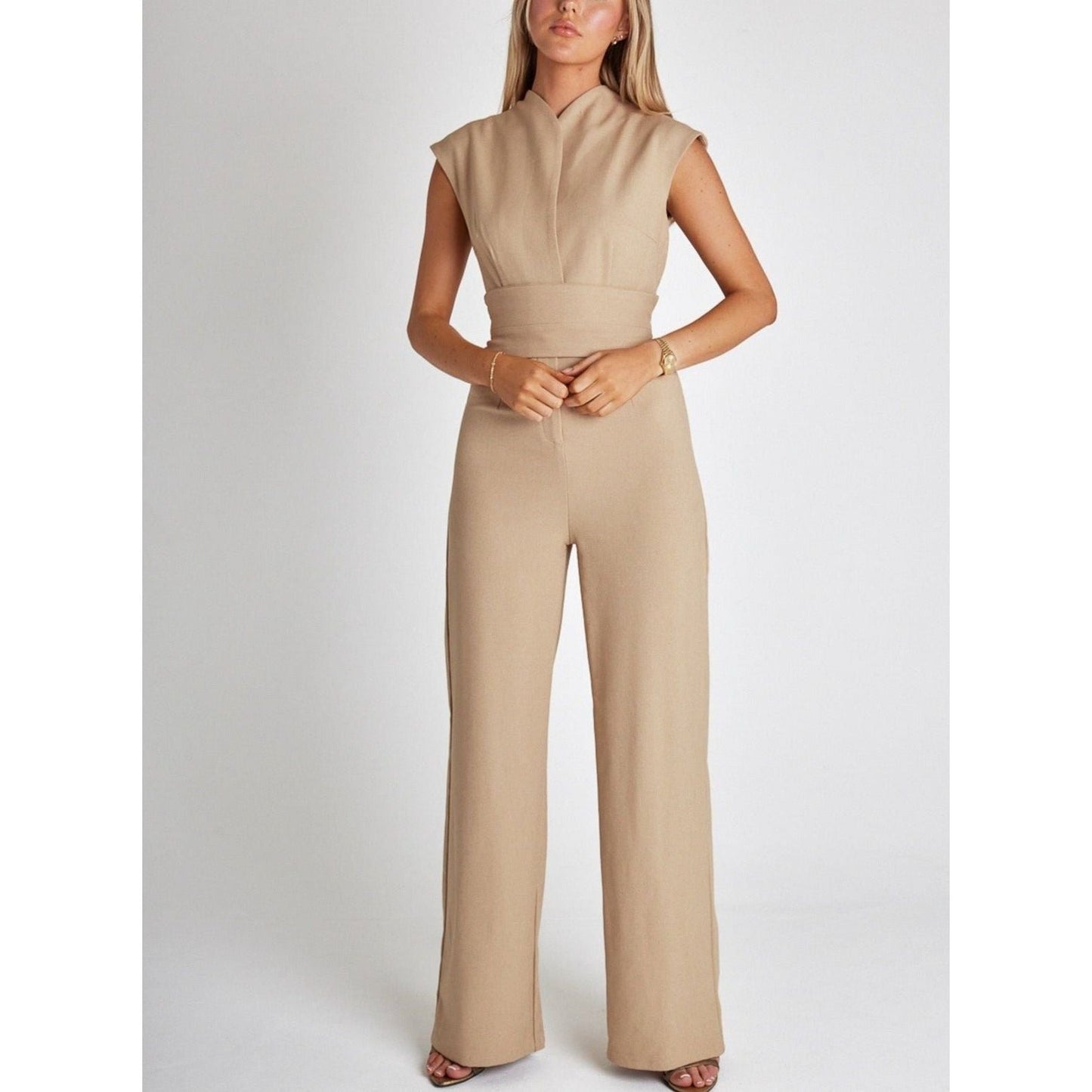 Jumpsuit met wijde pijpen tailleband zonder mouwen lange broek - Annemarie