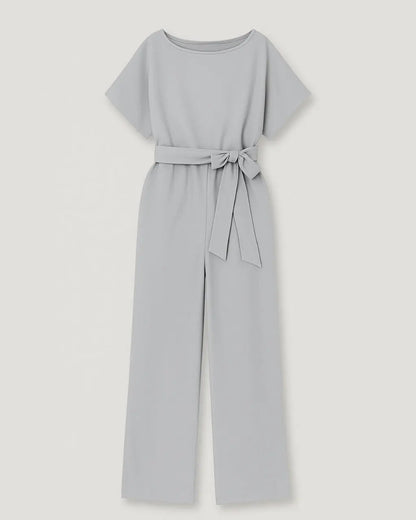 Jumpsuit Polyester Ronde Hals Met Tailleaccent – Pearlin