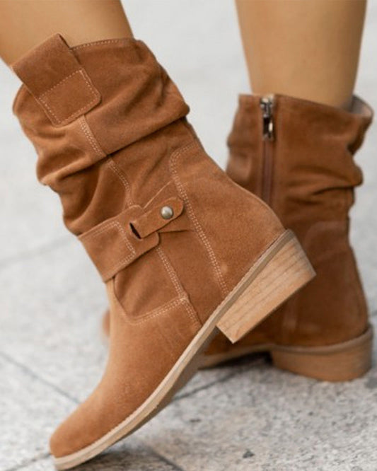 Suede Laarsjes Lage Hak Elegant Design – Johanna