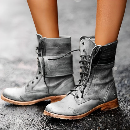 Leren Retro Veterlaarzen Vintage Stijl – Femkie