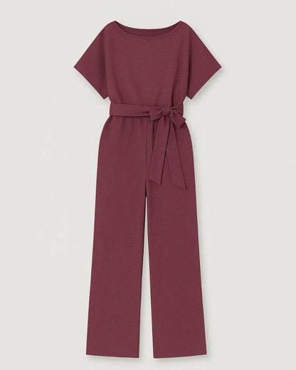 Jumpsuit Polyester Ronde Hals Met Tailleaccent – Pearlin
