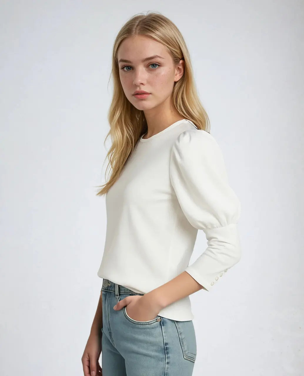 Blouse Casual Polyester Driekwart Pofmouwen – Kyliene