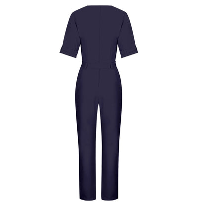 Verfijnde jumpsuit met korte mouwen en gespdetail - Noor