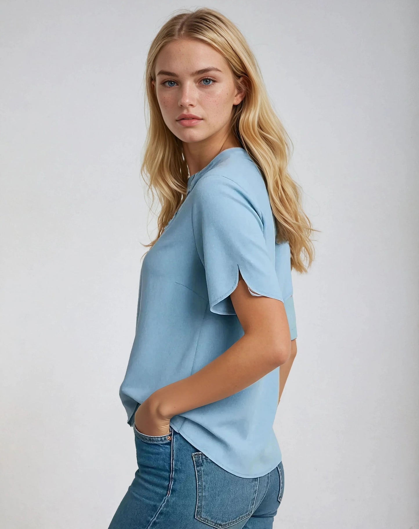 Blouse V-hals Polyester & Spandex – Sandra