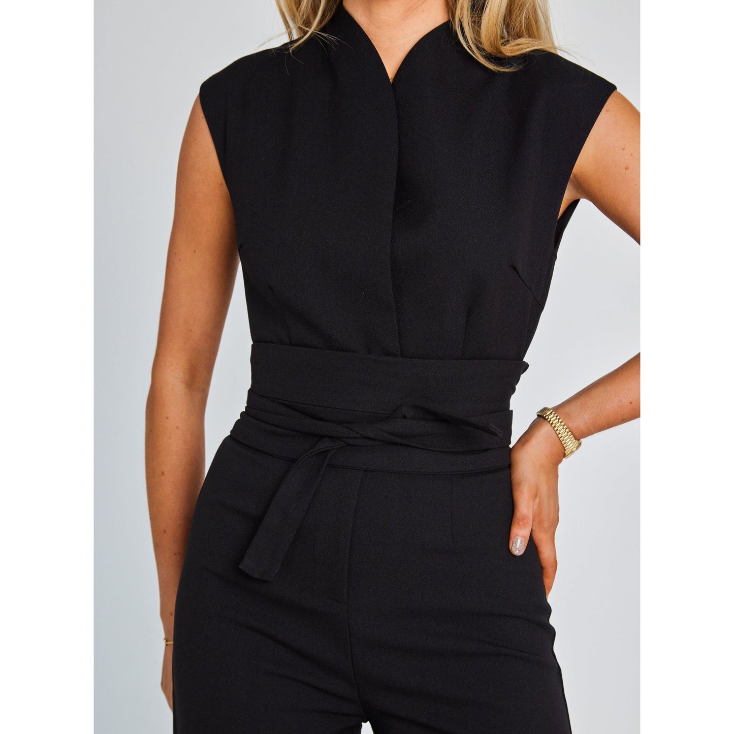 Jumpsuit met wijde pijpen tailleband zonder mouwen lange broek - Annemarie