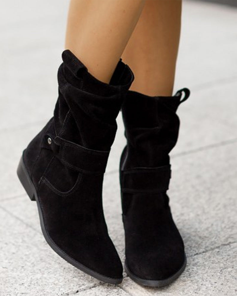 Suede Laarsjes Lage Hak Elegant Design – Johanna